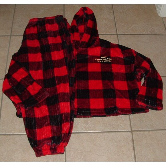 NEW Buffalo Plaid Sz XL 16/18 Soft Plush 2 Pc Hooded Lounge Pajama Set JOYSPUN - Picture 4 of 6